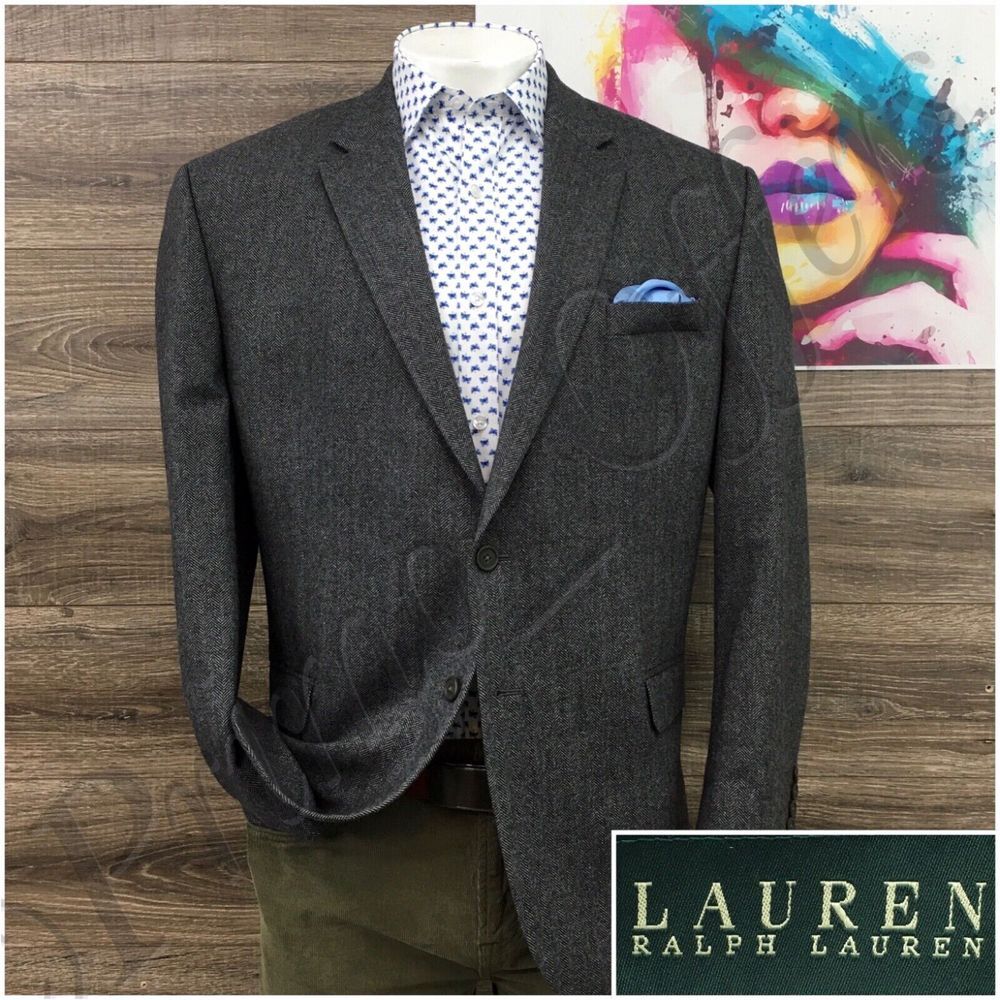 Ralph Lauren Mens Blazer‎ Sport Coat Casual Jacket Size 46R Wool Cashmere Suit